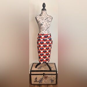 LuLaRoe Red, Navy & White Diamond-Check Pencil Skirt
